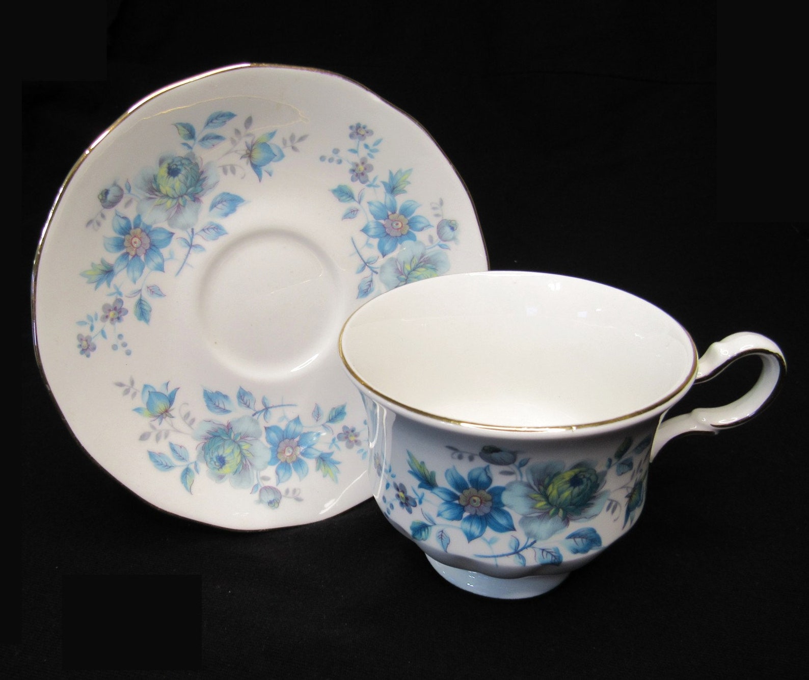 Queen Anne Bone China England C57 Blue Flower Teacup and Etsy