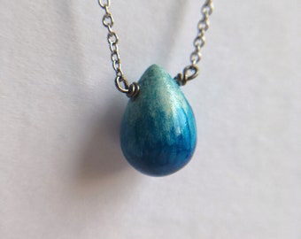 Rain drop. Handmade clay pendant necklace.