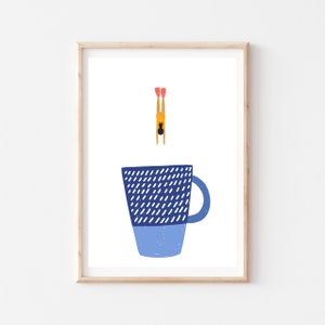 Monday morning coffee dive. Original digital A4 wall art print.