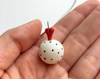 Minimal Abstract Contemporary White Polymer Clay and Tiny Red Heart Necklace