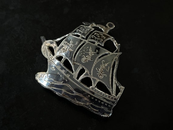 Vintage sterling Siam ship brooch - image 6