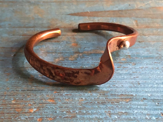 Hammered copper cuff bracelet with sterling detai… - image 8