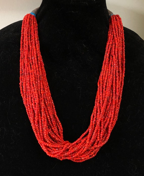 Multi strand tribal necklace with small red drawn… - image 2