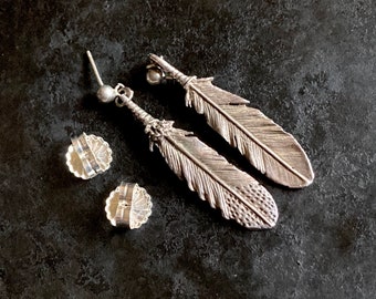 Cast sterling feather earrings