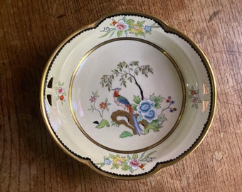 Noritake hand painted ivory serving dish with bird of paradise, floaral, gilt decoration