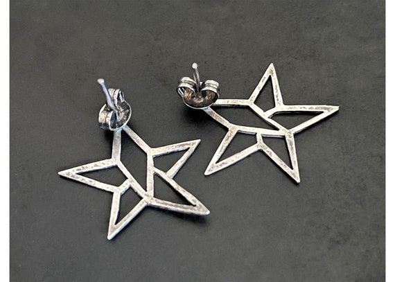 Hand made cut out sterling star stud earrings. Li… - image 7