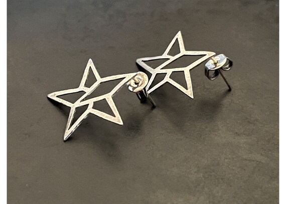 Hand made cut out sterling star stud earrings. Li… - image 2