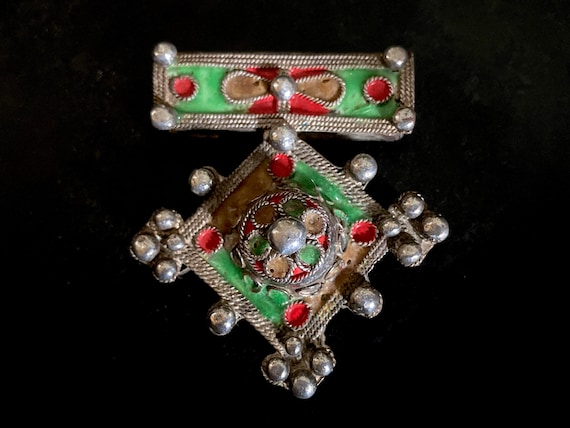 Berber vintage silver enamel cross pendant - image 5