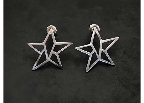 Hand made cut out sterling star stud earrings. Li… - image 8