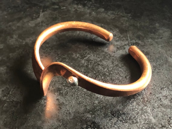 Hammered copper cuff bracelet with sterling detai… - image 3