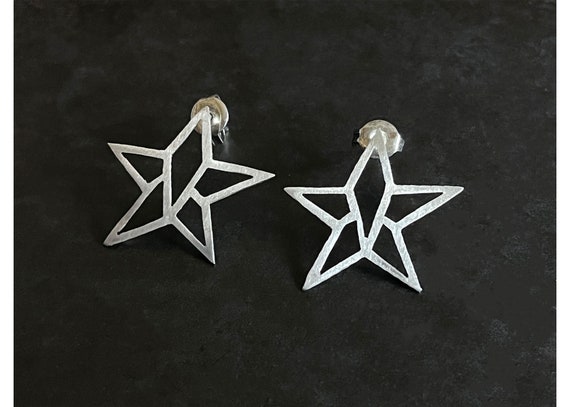 Hand made cut out sterling star stud earrings. Li… - image 5