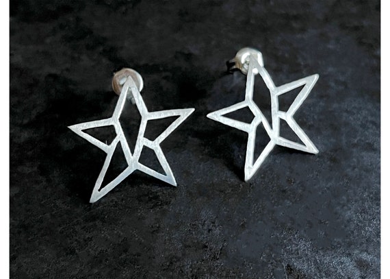 Hand made cut out sterling star stud earrings. Li… - image 1
