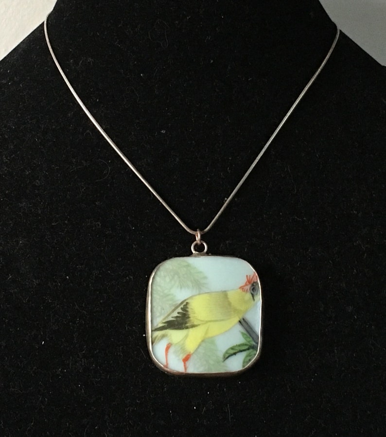 Charming porcelain shard pendant. Semi cubist rooster image 3