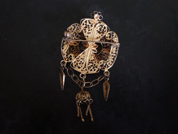 Gilt sterling filigree cannetille dangling brooch… - image 8