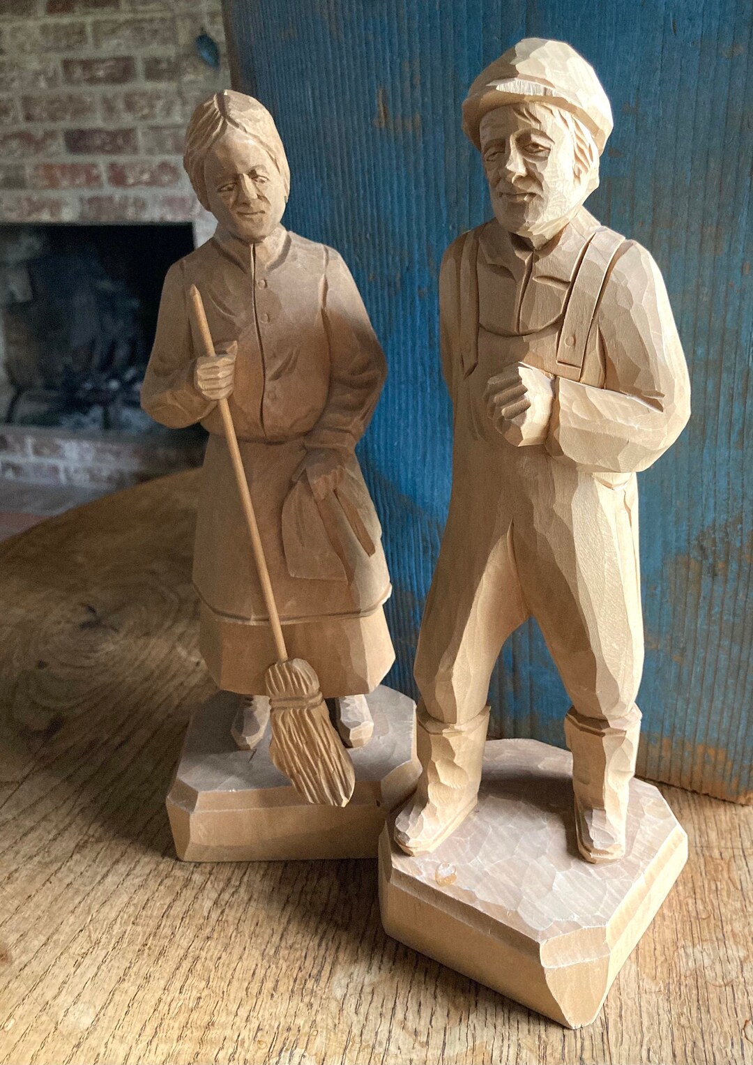 Quebec Folk Art Carved Wood Male Female Couple Signed G Etsy