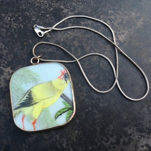 Charming porcelain shard pendant. Semi cubist rooster image 1