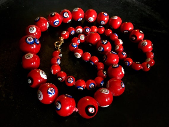 Red Czech knotted millefiori beaded necklace. Lon… - image 1