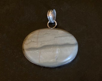 Gray jasper pendant in sterling frame