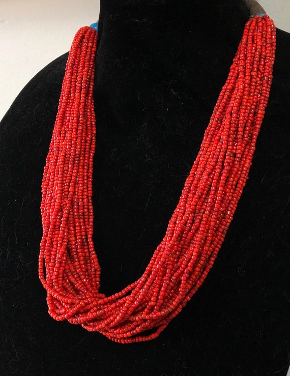 Multi strand tribal necklace with small red drawn… - image 3
