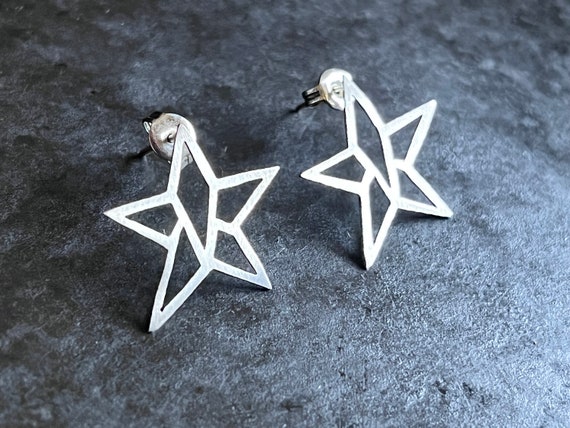 Hand made cut out sterling star stud earrings. Li… - image 4