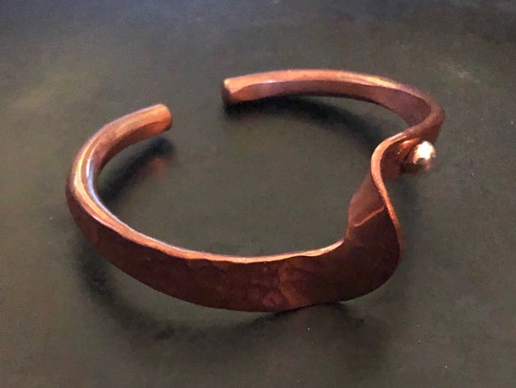 Hammered copper cuff bracelet with sterling detai… - image 6