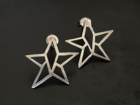 Hand made cut out sterling star stud earrings. Li… - image 3