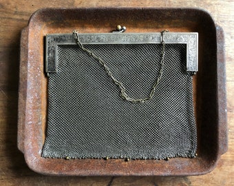 Deco era German silver chain maille mesh handbag. For the elegant partygoer with no secrets. JT Inman