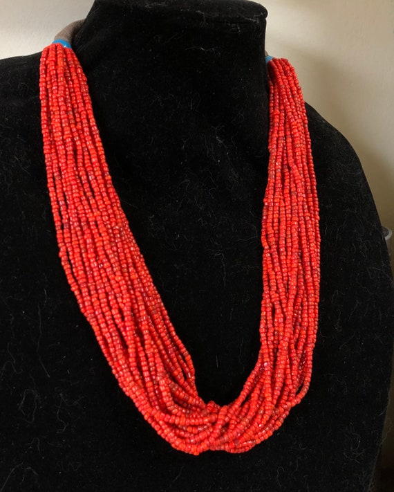 Multi strand tribal necklace with small red drawn… - image 4