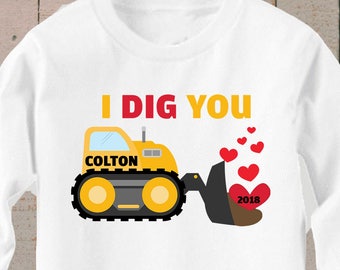 I Dig You shirt Valentine's Day LONG SLEEVE Shirt Personalized Shirt Truck Hearts Boy Baby Toddler Shirt