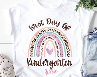 First Day Of Kindergarten Shirt , First Day Of Kindergarten Shirt for Girl , Personalized First Day Of Kindergarten Shirt , Rainbow LEopard