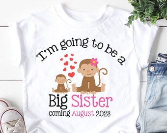 monkey big sister shirt, personalized with due date, big sister gift