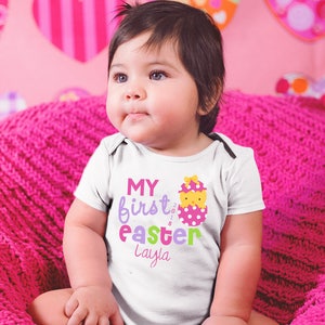 My First Easter Personalized Shirt Baby chick Boy Girl Personalized with Name and Year Shirt image 1