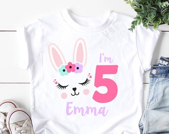 Personalized Fifth Birthday Girl Shirt: Easter Bunny Tee