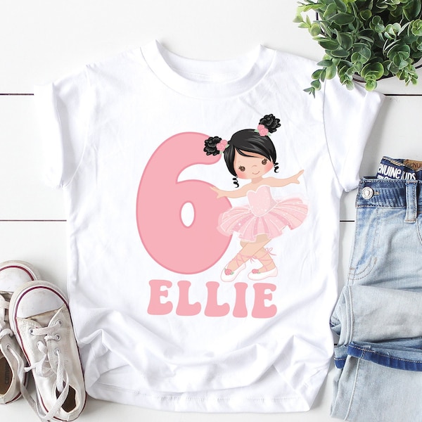 6th birthday shirt for girls, with name, ballerina tshirt, ballet gift