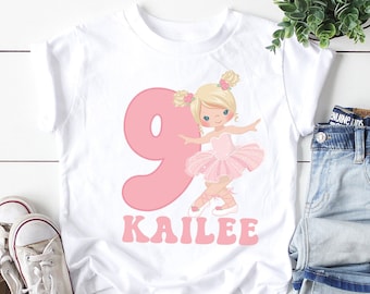 9th birthday shirt for girls, Ballerina birthday tshirt, ninth birthday t-shirt , personalized with name, Ballet Shirt