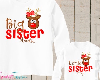Big Sister Little Sister Shirts , Personalized Big Sister Little Sister Shirts , Christmas Shirt Set For Sisters , Reindeer Sister Shirts