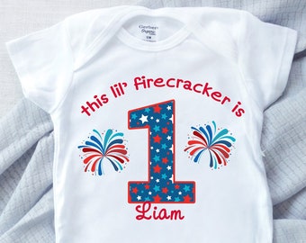 First birthday Shirt , personalized first birthday shirt , first birthday Shirts , 4th of July birthday shirt , little firecracker shirts
