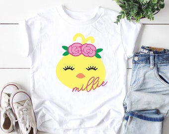 Easter Shirt For Girls , Personalized Floral Easter Chick Shirt For Girls , Girls Personalized Easter Chick Shirt , Easter Gift Girls