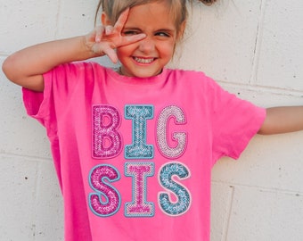 Big Sister Shirt,  Comfort Colors® T-Shirt, For Girls, Faux Glitter Shirt, Faux Sequin Shirt, Big Sister Gift