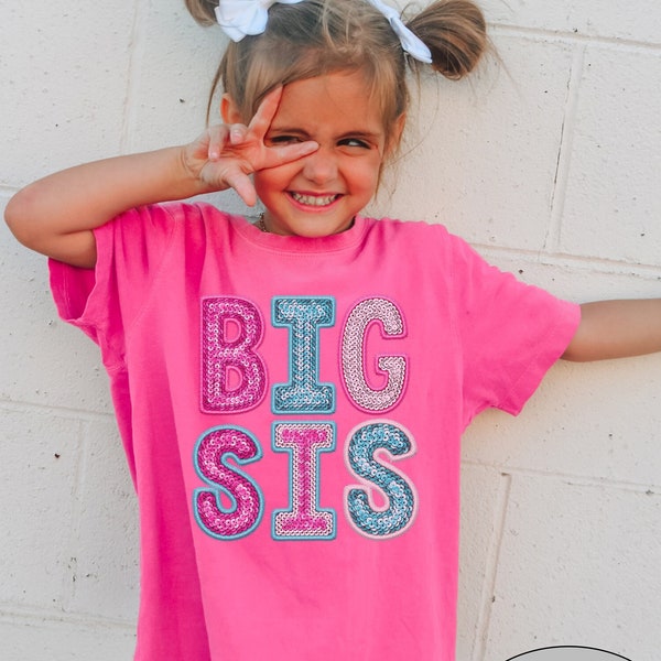 Big Sister Shirt,  Comfort Colors® T-Shirt, For Girls, Faux Glitter Shirt, Faux Sequin Shirt, Big Sister Gift