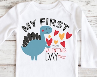 My First Valentines day Outfit , My First Valentine's Outfit Boy ,  Long Sleeve Baby Bodysuit , Personalized First Valentines Gift Baby Boy
