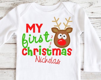 First Christmas outfit • first Christmas shirt • personalized christmas shirt • reindeer shirt • for boy or girl