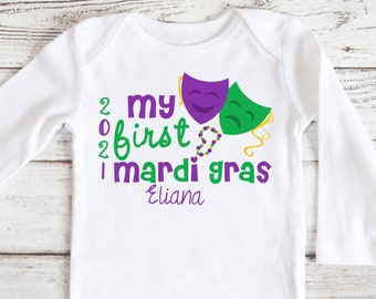 First Mardi Gras Shirt , Personalized First Mardi Gras Shirt For Baby Girl , 1st Mardi Gras Shirt  , 1st Mardi Gras Outfit For Baby