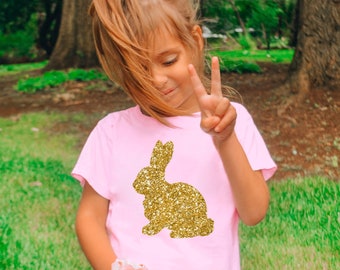 Easter shirt, For Girls, Gold Glitter Easter Shirt, Girls Comfort Colors®, Trendy Easter bunny  tshirt, Easter Gift For Girls