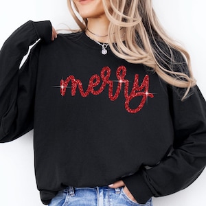 VVNTY Kerstshirt dames lange mouwen Vrolijk Kerstshirt Vrouw Grappige Kerst Print Tops, rood 2, XL