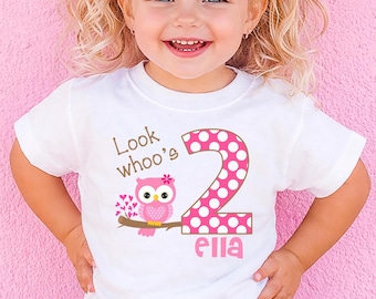 Owl Birthday Shirt Look Whoo's First Birthday Shirt owl girl Personalized Age Shirt