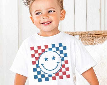 Boys 4th of July Shirt: Checkered Patriotic Tee