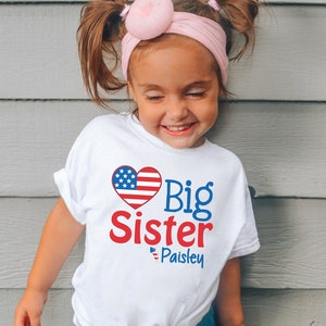 Big Sister Shirt, with name, 4th of july pregnancy announcement shirts, baby shower gift