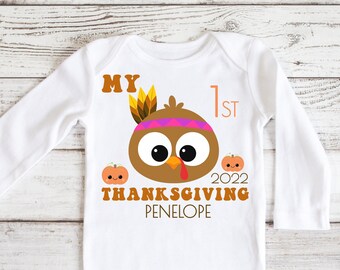 First thanksgiving outfit girl, 1st thanksgiving, personalized first thanksgiving bodysuit, 1st thanksgiving shirt, thanksgiving shirt girl