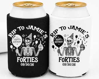 50th Birthday Party Favors Bulk • Personalized Halloween Birthday Can Coolers • RIP to My Forties • Custom Birthday Can Cooler Adult